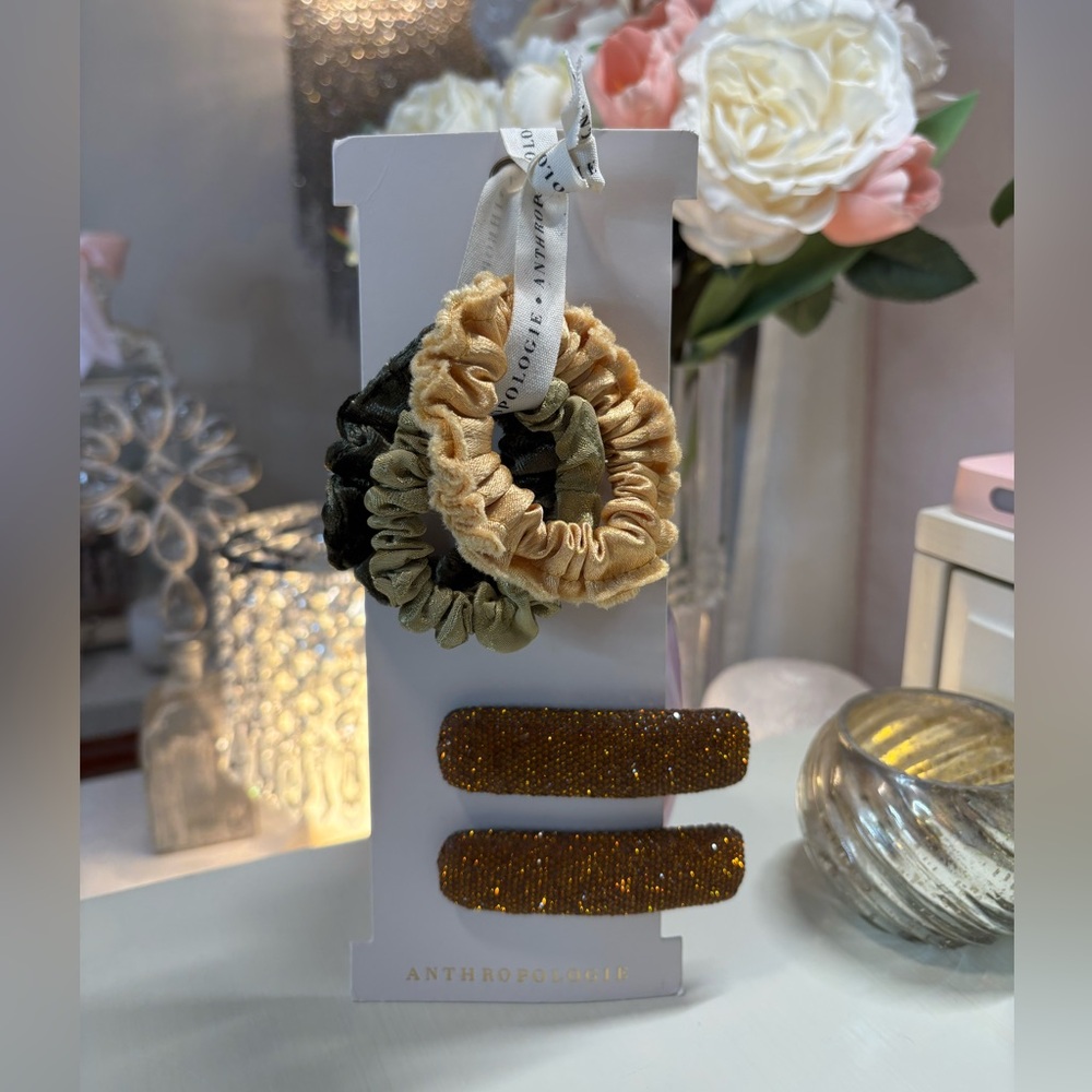 Anthropologie Hair Bundle - Scrunchie Set with Sparkle Clips